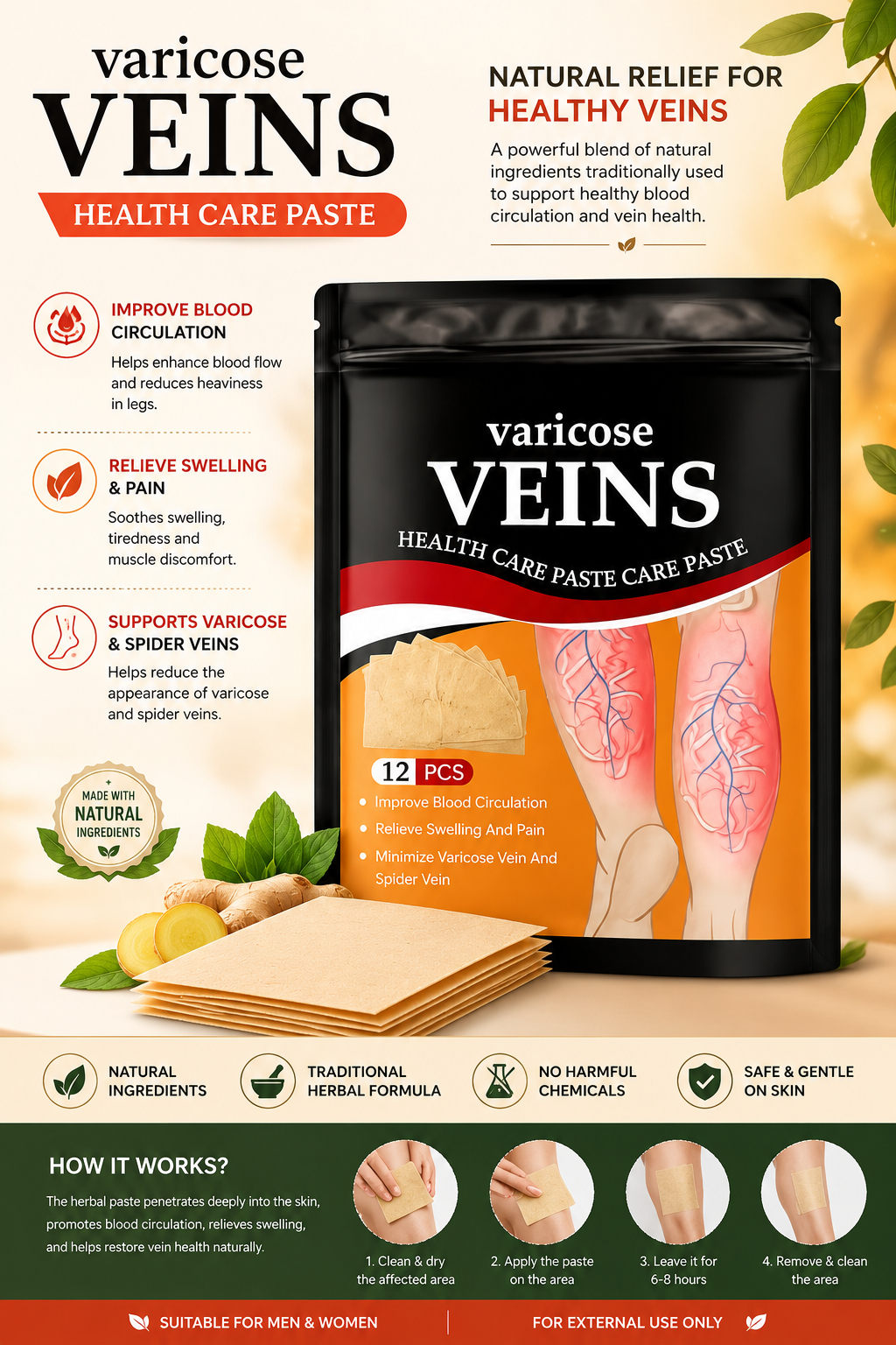 Varicose Veins Relief Patches (Pack of 30)